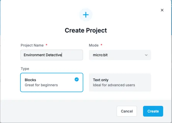 Creating a new micro:bit project in EduBlocks