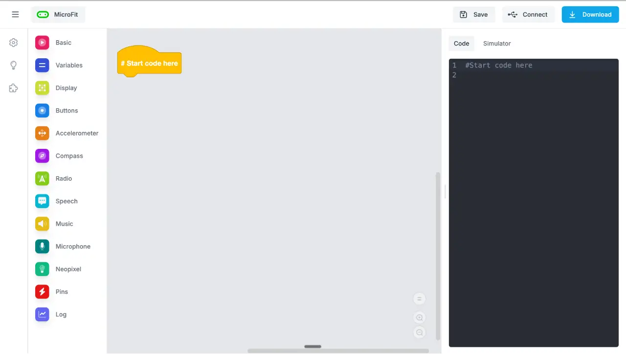 The EduBlocks code area