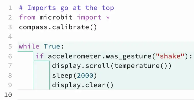 Python code that displays the temperature after a shake