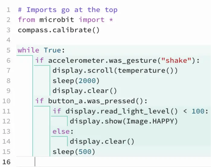 Python code that shows a happy face when the light level is below 100