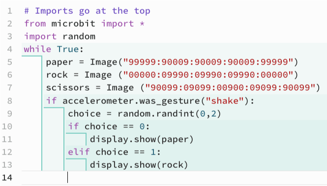 Showing rock with an elif statement